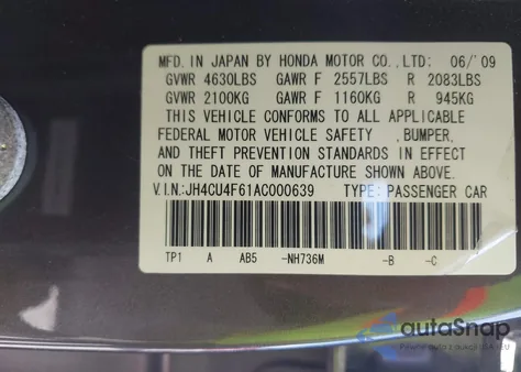 2010 Acura Tsx 3.5 из США, поврежденный, VIN JH4CU4F61AC000639